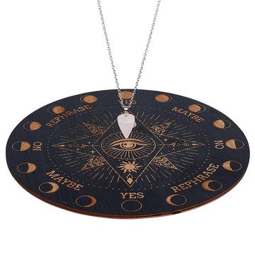 Infunly Witch Pendulum Board Eyes Runes Wooden Dowsing Planchette Board 7.9' Metaphysical Message Board With Pendulum Crystal Necklace For Beginners, Witchcraft Altar Supplies