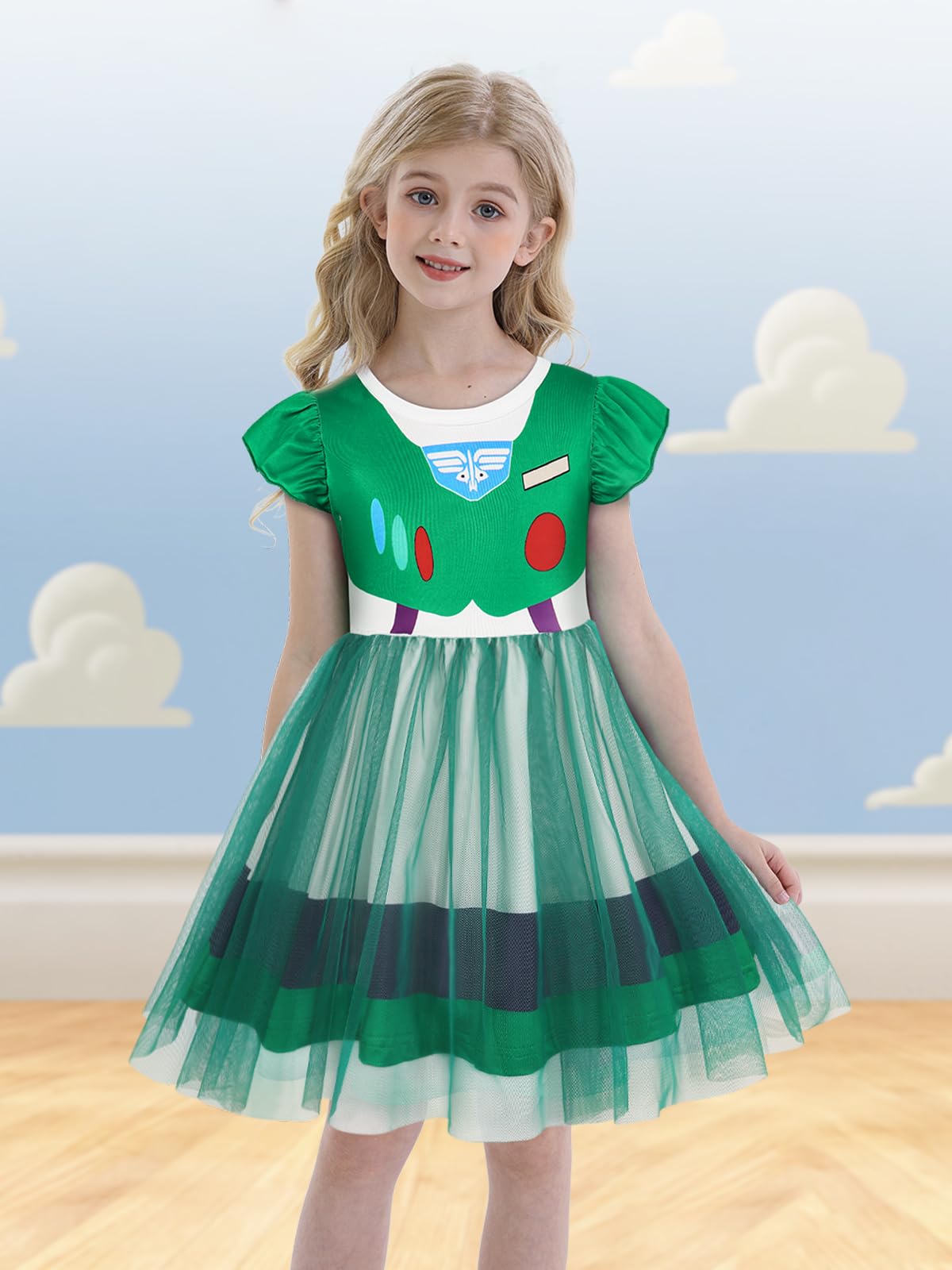Eledobby Girls Buzz Lightyear Dress Toddler Buzz Lightyear Costume Princess Dress Up Halloween Outfit Birthday Party Clothes 2-3