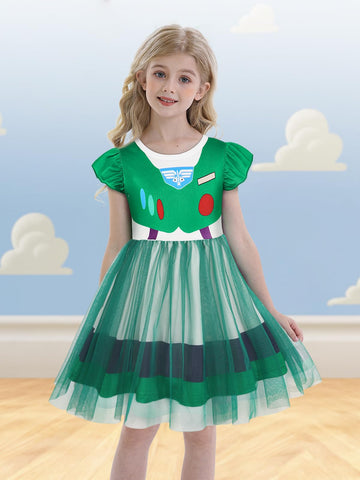 Eledobby Girls Buzz Lightyear Dress Toddler Buzz Lightyear Costume Princess Dress Up Halloween Outfit Birthday Party Dress 3-4T