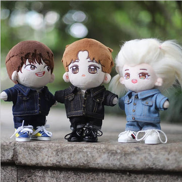 Niannyyhouse Denim Jackets Jeans White T-Shirt 7.8In(20Cm) Plush Humanoid Stuffed Doll Clothes (Dark Blue)