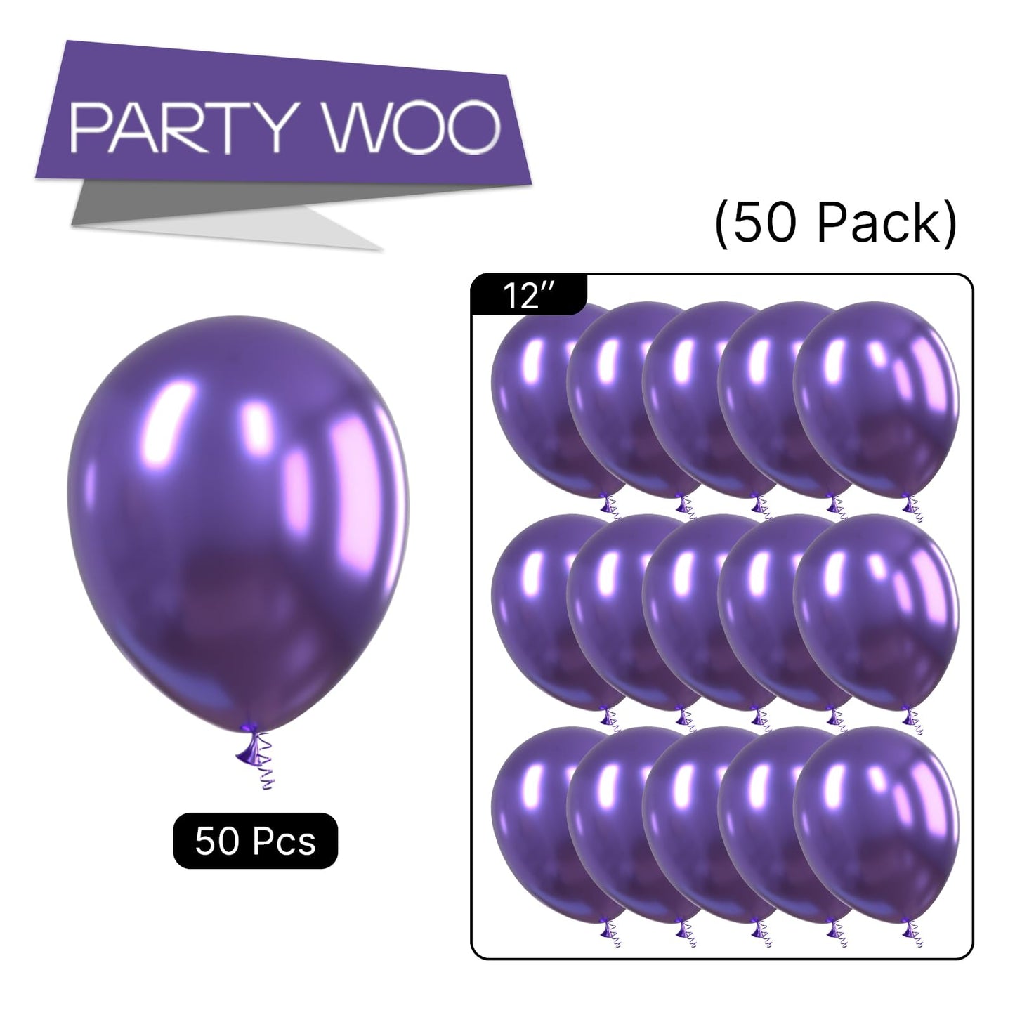 Partywoo Metallic Purple Balloons, 50 Pcs 12 Inch Purple Metallic Balloons, Purple Balloons For Balloon Garland Or Arch As Party Decorations, Wedding Decorations, Baby Shower Decorations, Purple-G105
