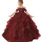 ZPVP Burgundy Girls Pageant Dress Long Ruffles Princess Flower Girl Dress Beaded Appliques Tulle Wedding Party Costumes US4