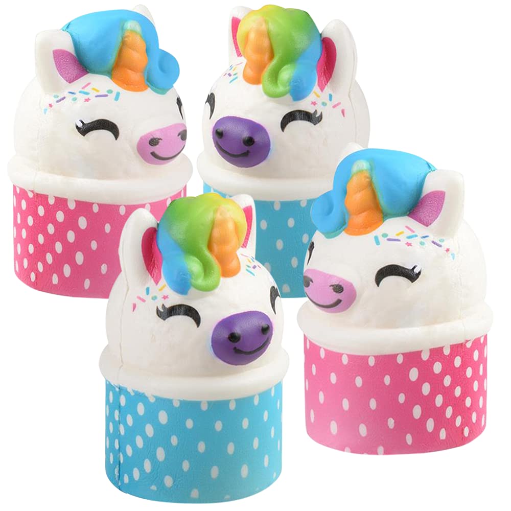 Artcreativity Squish Unicorn Ice Cream Scoop Toys For Kids, Set Of 4, Super Soft Slow Rising Squeeze Toys, Stress Relief Sensory Toys, Great Party Favors, Goody Bag Fillers For Children
