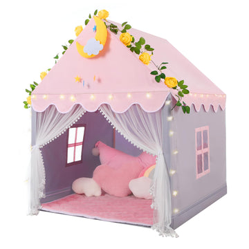 Wilwolfer Kid Tent With Mat, Star Lights - Kids Play Tents For Toddlers Kids Tents Indoor Playhouse - Princess Tent For Girls Toy House Gift (Gray With Mesh)