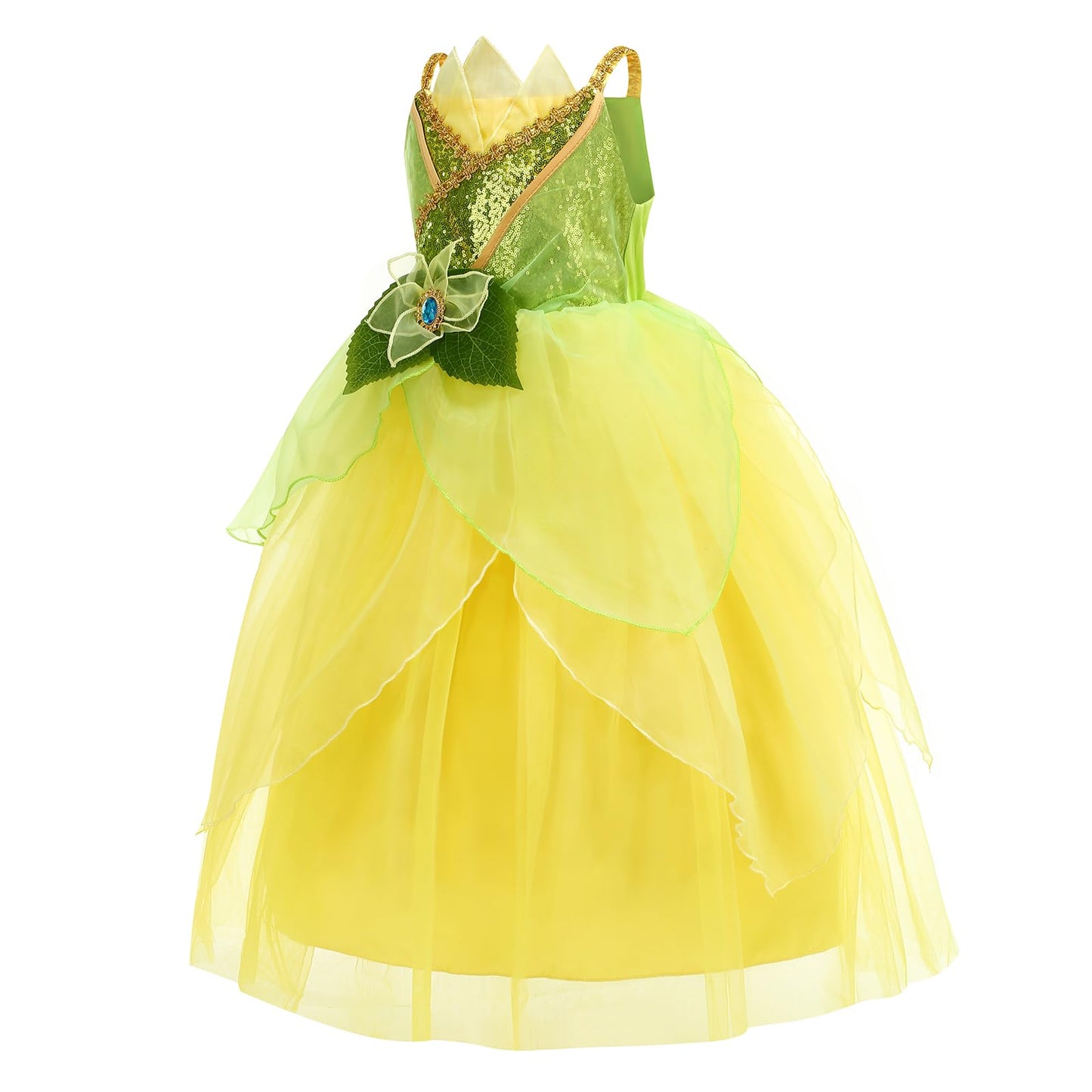 Rosadage Princess Costume For Girls Dress Up Role Play Halloween Cosplay Outfits With Accessories (Green, 130 (5-6T))