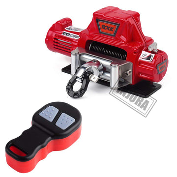 INJORA Metal Automatic Winch Wireless Remote Controller System for 1:10 RC Crawler Car Axial SCX10 90046 TRX4 Redcat (Red)