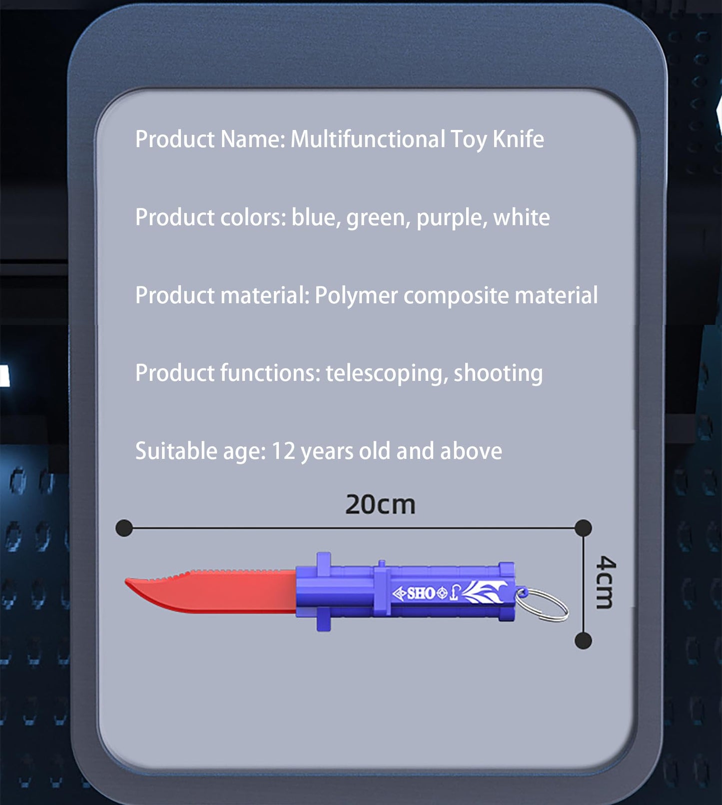 Retractable Plastic cutting edge cutting tool Retractable Toy Dagger Ideal for Halloween Cosplay Safe Trick Toy for Fun blue