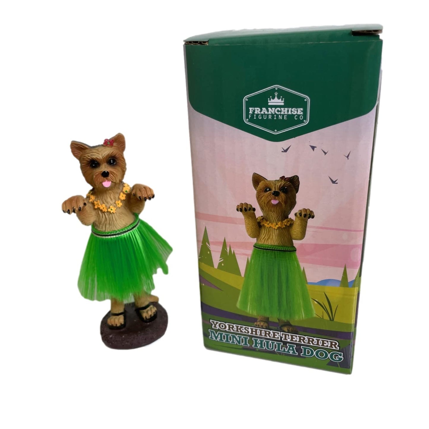 Yorkieshire Terrier Polyresin Figurine Hula Dog For Car Dashboard