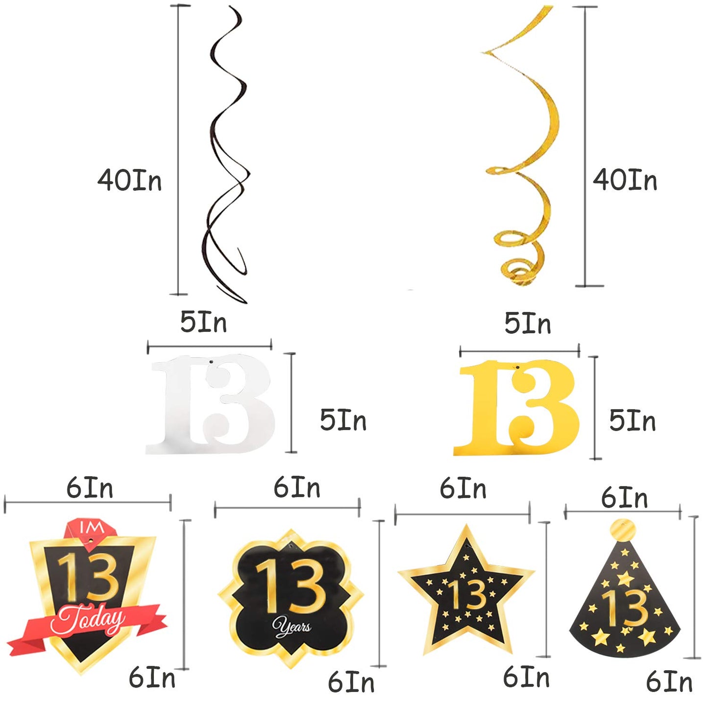 LINGTEER Happy 13th Birthday Decorations,13th Birthday Black with Gold Swirls Hanging Streamer Kit,Cheers to Thirteen Years Old