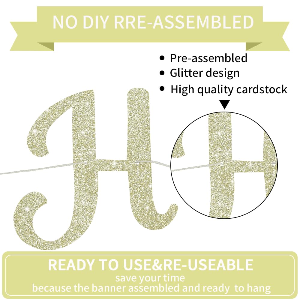 Beishida Light Gold Happy Birthday Banner - No Diy,10Feet,Pre-Strung-Glitter Happy Birthday Sign, Happy Birthday Garland,Happy B