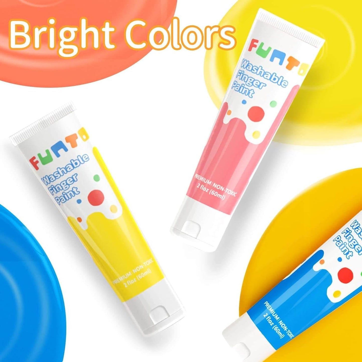 Funto Washable Finger Paint for Kids, Safe & Non-Toxic Finger Painting for Toddlers 1-3, Bath Paint, Toddler Art Painting Suppli