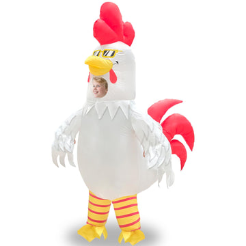 Camlinbo Halloween White Rooster Inflatable Costume  Funny Chicken Wearing Sunglasses Full Body Blow Up Costumes for Kids Boys Girls  Visible Face Halloween Inflatable Costume for Cosplay Party