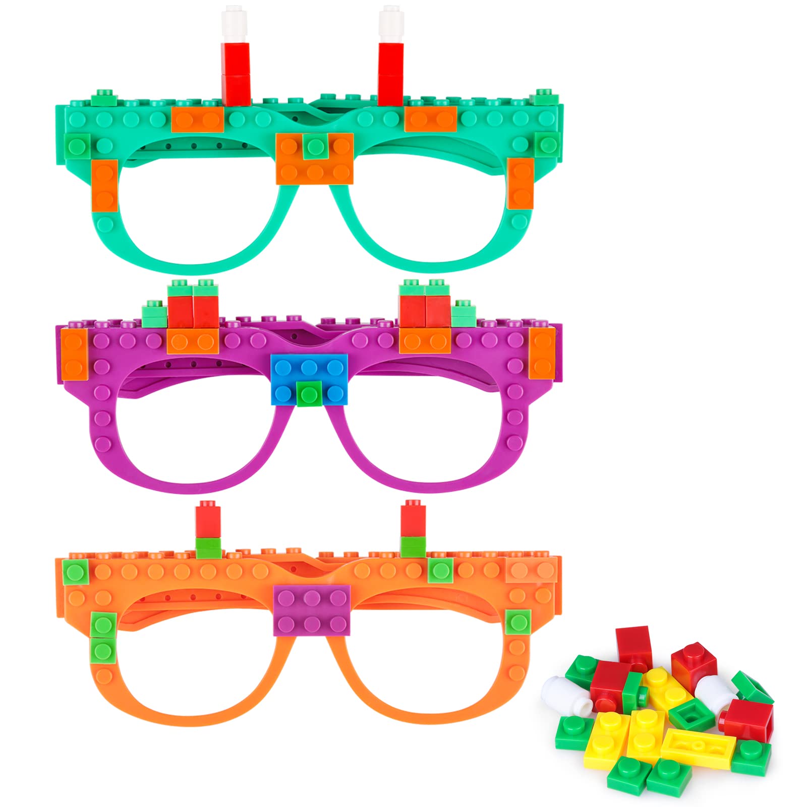 Hooqict 9 Pcs Diy Building Bricks Glasses Building Blocks Games For Kids Creative Building Block Birthday Party Favors, Carnival Party Games Supplies