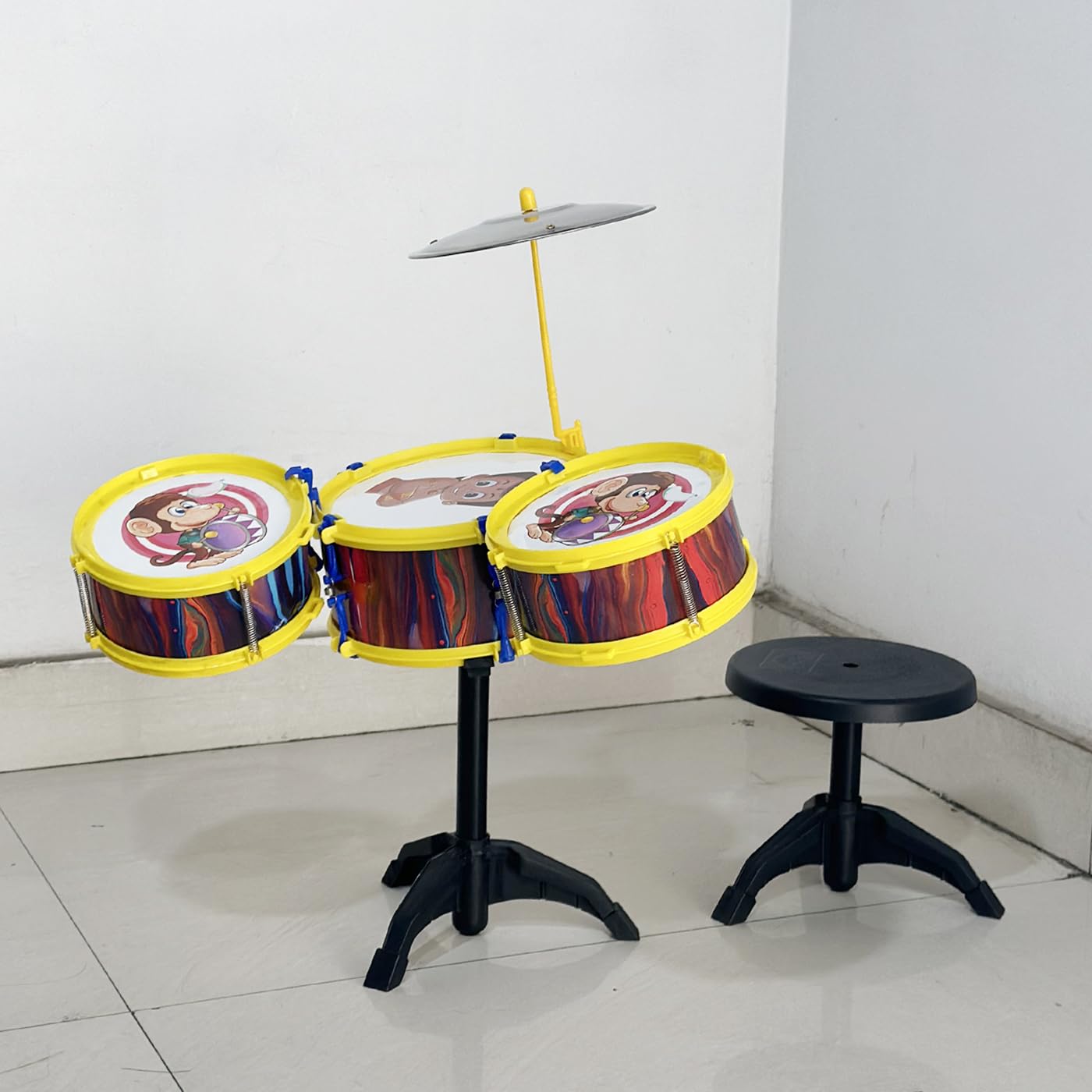 Prime Mini Musical Drum Set With Stick And Stool/Chair For Kids Boys And Girls 25 Years Birthday Gifting Toys For Toddlers Pack