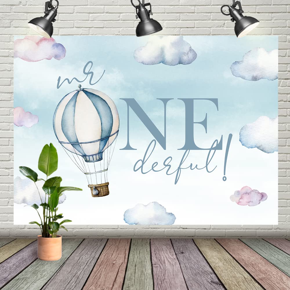 1st Happy Birthday Backdrop for Boy Mr.Onederful Baby Boy Kids One Year Old Party Decorations Banner Supplies Blue Clouds Hot Ai