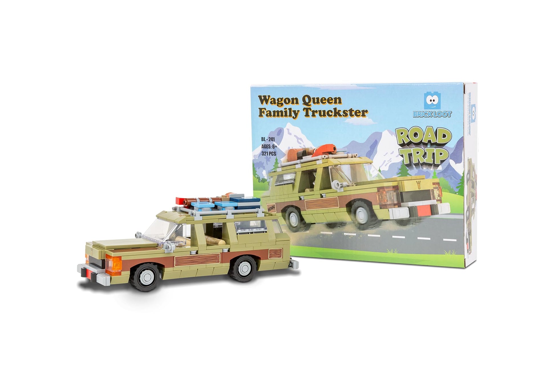Brick Loot Wagon Queen Truckster Toy Building Block Set - 312 Pieces  Compatible with Major Brands  Includes Roof Luggage & Wood Paneling  Creative Play for Kids & mature-themeds  Ages 6+