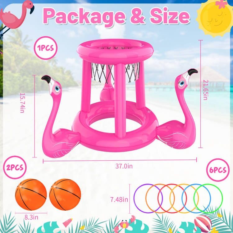 Pool Toys Pool Floats Pool Games for Kids mature-themed  Inflatable Pool Basketball Hoop & Ring Toss Game  2-in-1 Pool Floating Outdoor Party Water Toy for mature-themeds Family Kids Ages 4-8-12 (Pink-1)