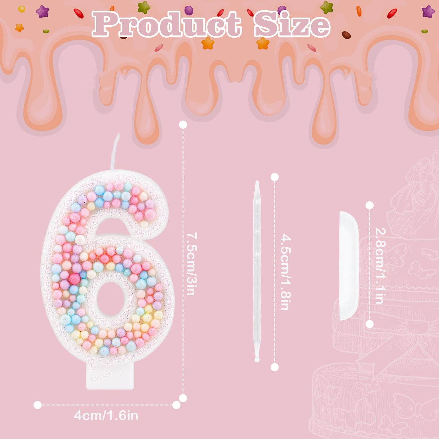 Birthday Candles, 0-9 Number Macaron Cake Candles Glitter Cake Topper Decorations for Wedding Anniversary Birthday Party (6)