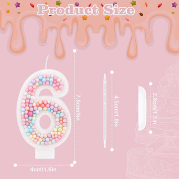 Birthday Candles, 0-9 Number Macaron Cake Candles Glitter Cake Topper Decorations for Wedding Anniversary Birthday Party (6)