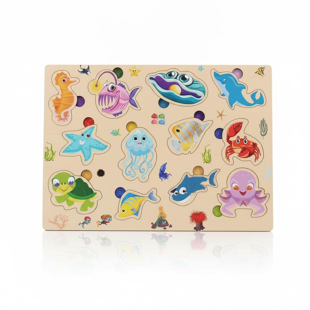 Brijvila Wooden Fish Peg Puzzle Educational Learning Toy For Toddlers Preschool Kids Cognitive Development Fine Motor Skills And