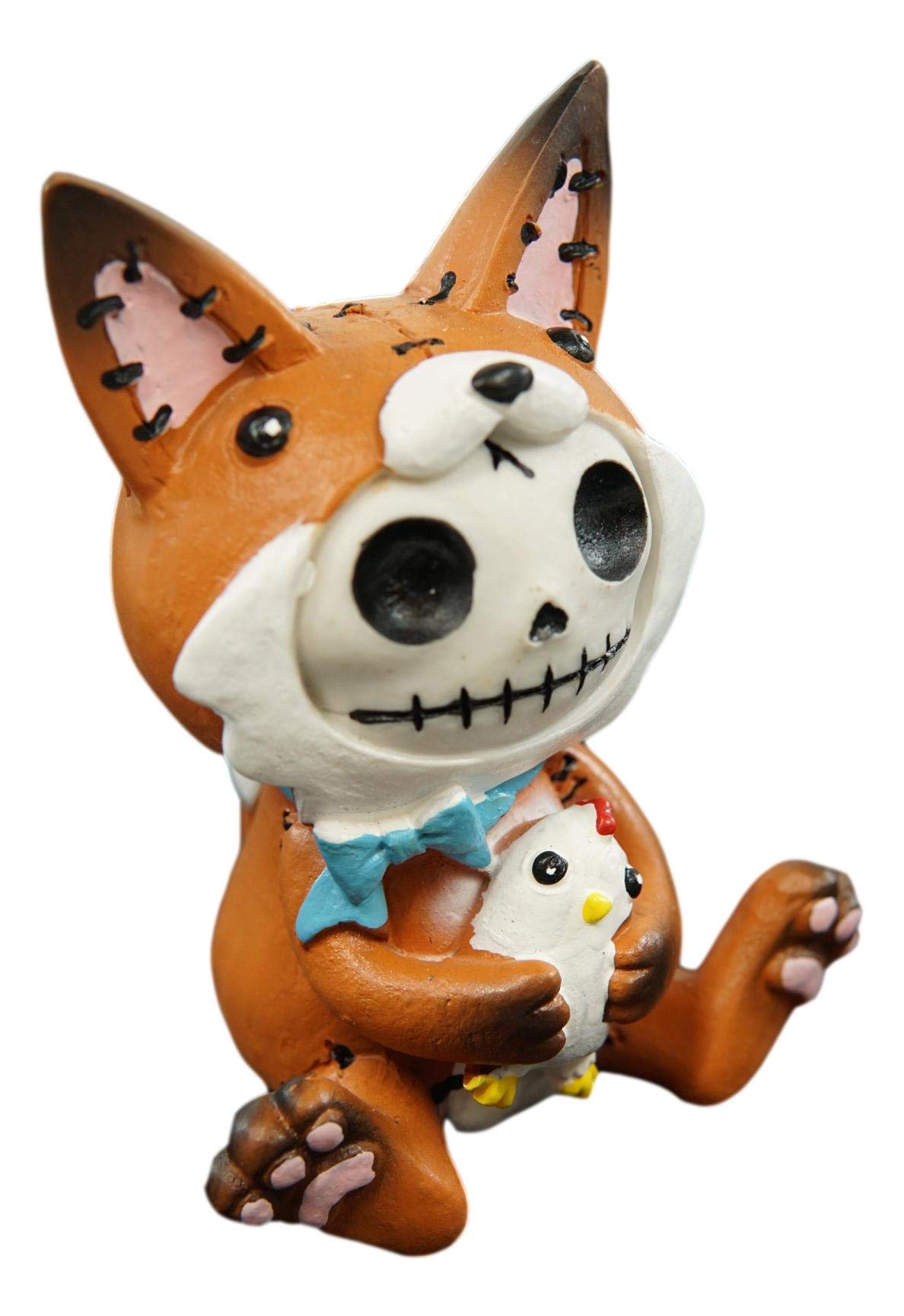 Ebros Furry Bones Fen Fen The Fox Skeleton Figurine 3' H Furrybones Red Fox With Chicken Doll Costume Hooded Voodoo Skeletons Skulls Macabre Collectible Sculpture Decorative Accent