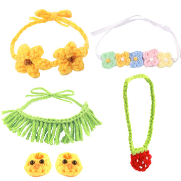 Handmade Clothes for Doll  5-Piece Set Woolen Crochet Doll Clothes 6.7in/17cm Outfits Cute Accessories Includes Chickadee Shoes+Straw Skirt+Bikini top+Floral Headband+Strawberry Backpack