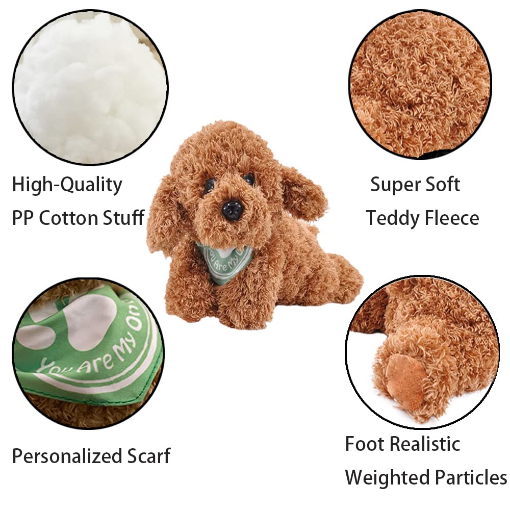 KIRIGAMI Dog Plush Toy - Realistic Weighted Golden Doodle, 11 inches, Brown Color