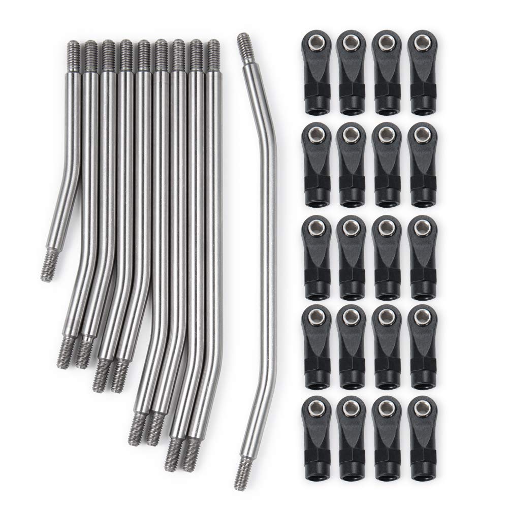 QUE-T 10pcs Stainless Steel Steering Pull Rod Link Linkage for 1/10 RC SCX10 Crawler Car,324mm Wheelbase