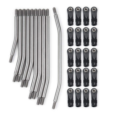 QUE-T 10pcs Stainless Steel Steering Pull Rod Link Linkage for 1/10 RC SCX10 Crawler Car,324mm Wheelbase
