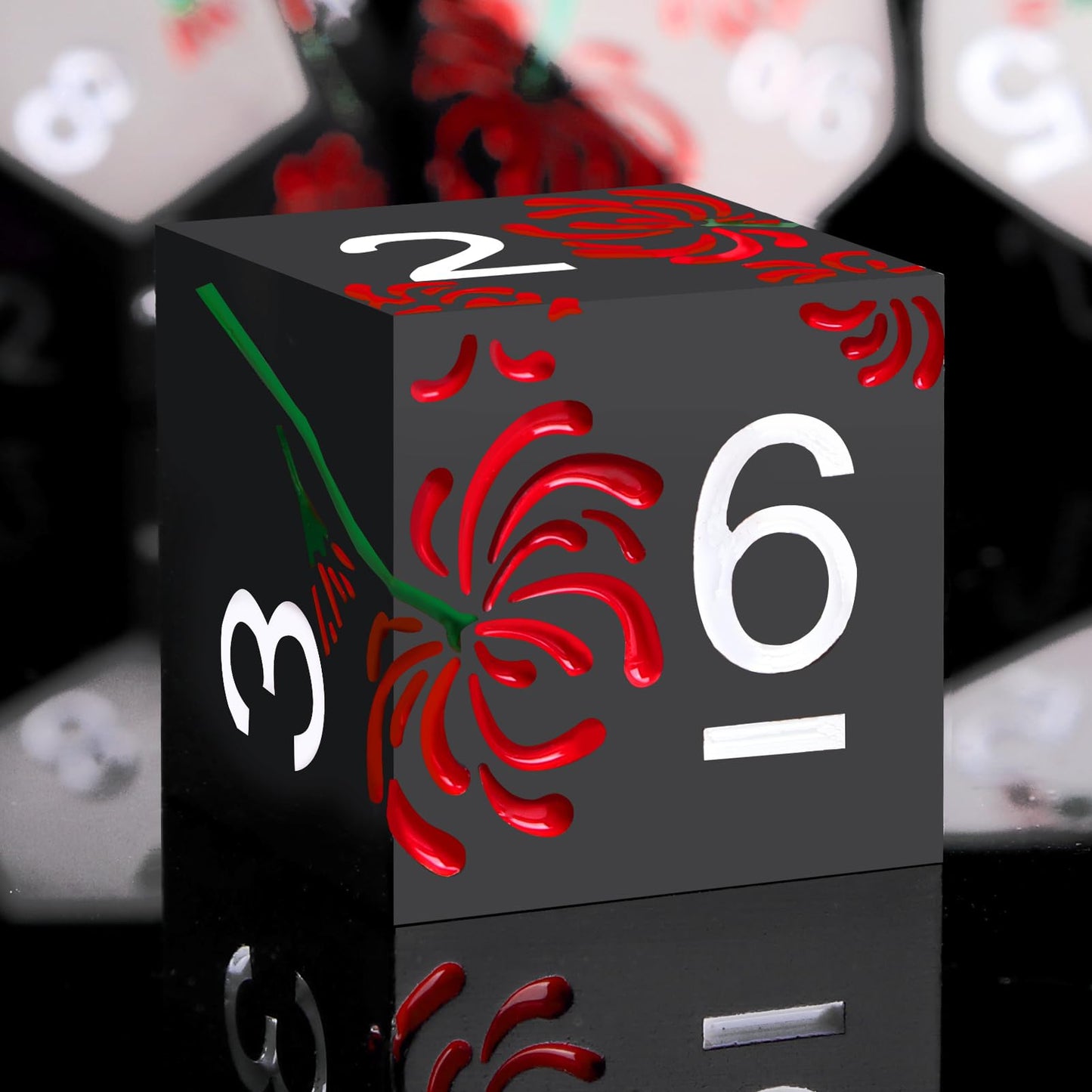 Haxtec Metal DND Dice Set Red Spider Lily Flower DND Dice for D&D Dungeons and Dragons Gift TTRPG Metal Dice with Leather Dice B