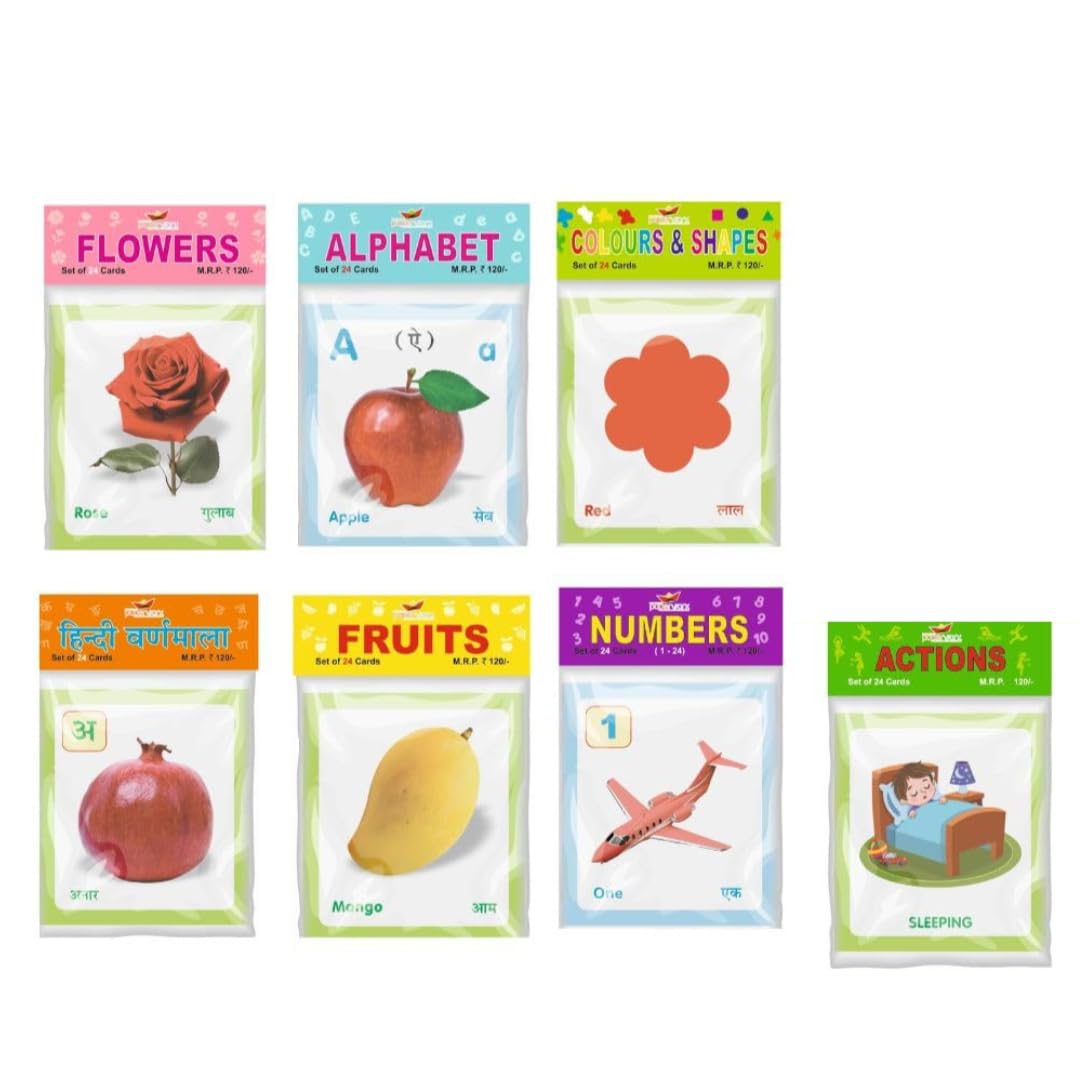 First Learning Flash Cards: Alphabet, Numbers, Shapes, Fruits, Hindi & More (175) Cards