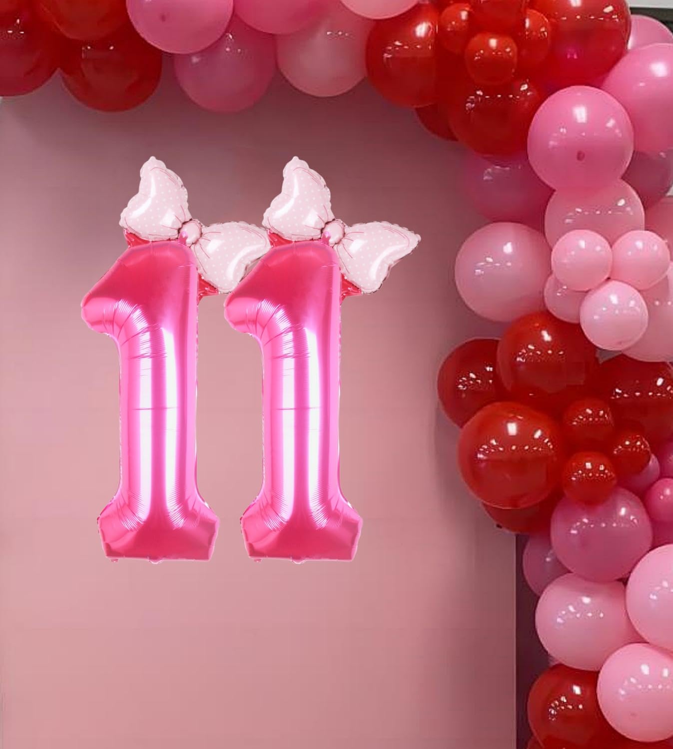 Kwuz 40 Inch Pink Number 11 Balloon - Aluminum, Mini Bow, Perfect for Girls 11th Birthday Party Decorations, Cowgirl Theme