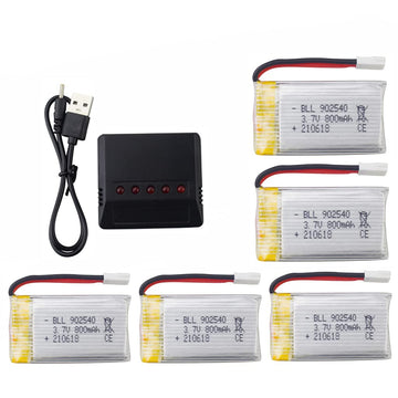 sea jump 5pcs 3.7v 800mAh Lithium Battery with 5-in-1 Charger for Syma X5C X5C-1 X5 X5SC X5SW H5C V931 S5C S5W SS40 FQ36 T32 T5W