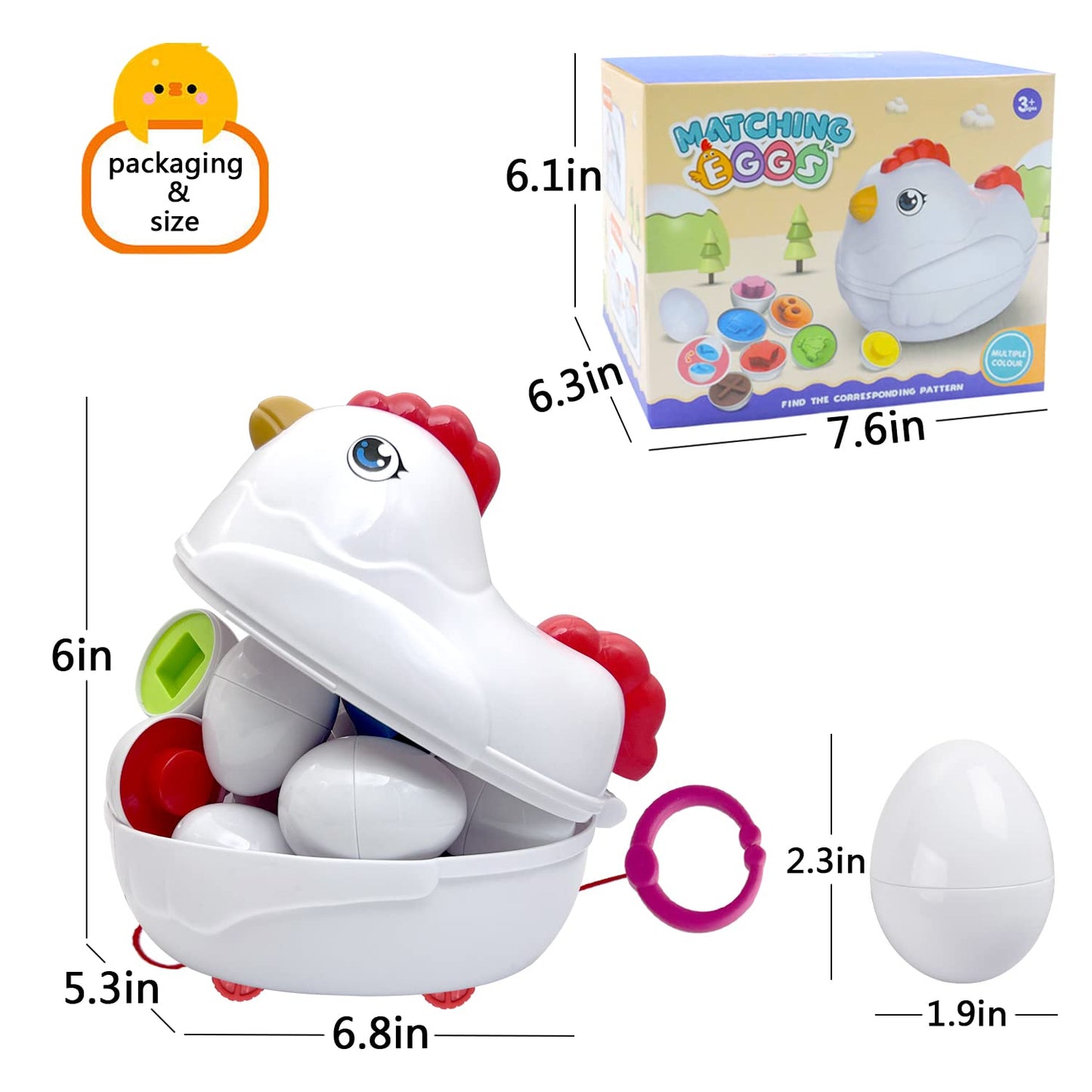 Easter Matching Eggs Toddler Toy With Push & Pull Chicken Box, 12 Pcs Montessori Sorter Learning Educational Toy, Multiple Shape