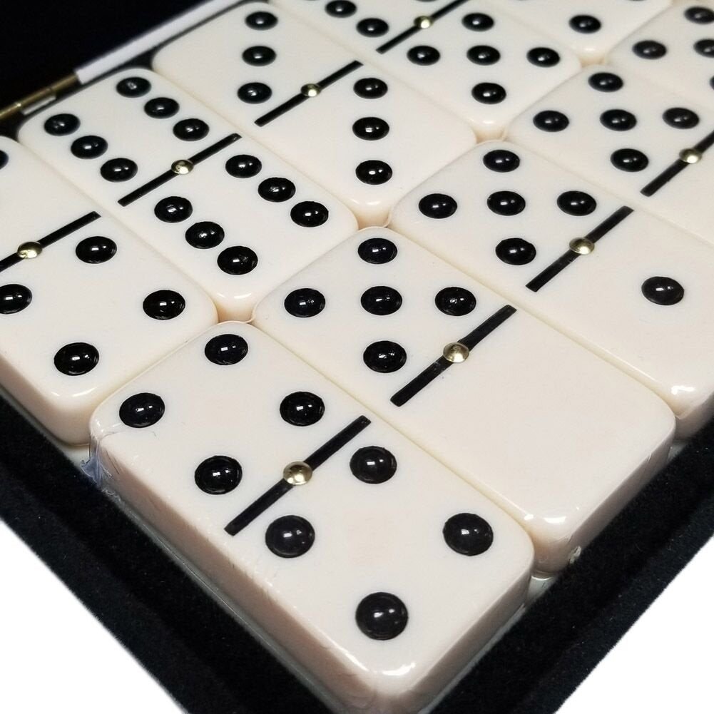Marion & Co. Domino Double 6 Set - Professional Size White Urea Tiles in Black Velvet Box, Model MC-917