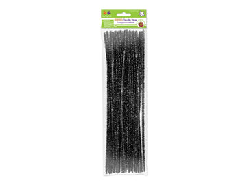 Krafty Kids GC025A 35 Piece Tinsel Chenille Stems Glitter Pipe Cleaners, 6mm by 12, Black