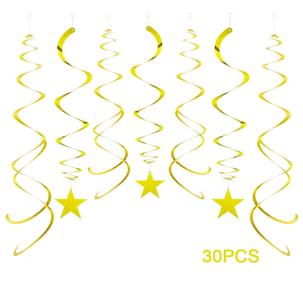 Aimtohome Party Swirl Decorations, Hanging Swirl For Ceiling Decorations, Gold With Star, Pack Of 30
