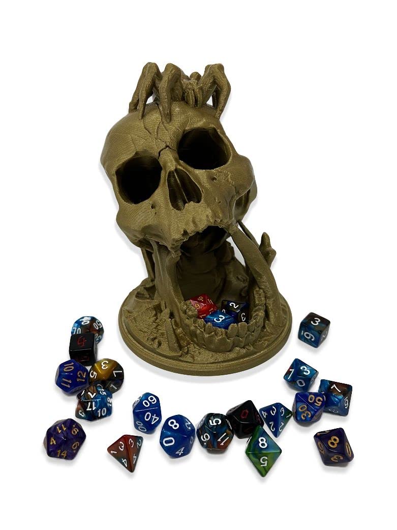 Munnygrubbers - 6.5' Skull Dice Tower - (Random 7Pcs D20 Dice Set Included) - No Paint Odorless Plastic - Tabletop Roleplaying Game - Dice Roller - Dungeons And Dragons - Dnd - D&D - (Skull (Bronze))