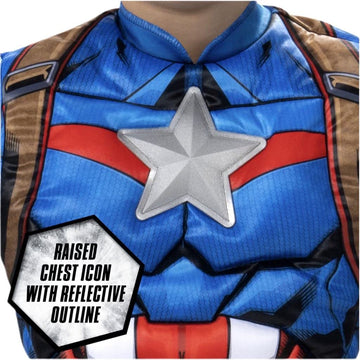 Jazwares Captain America Marvel Avengers Boys Kids Halloween Cosplay Costume Dress Up Padded Jumpsuit And Molded Mask (Medium)
