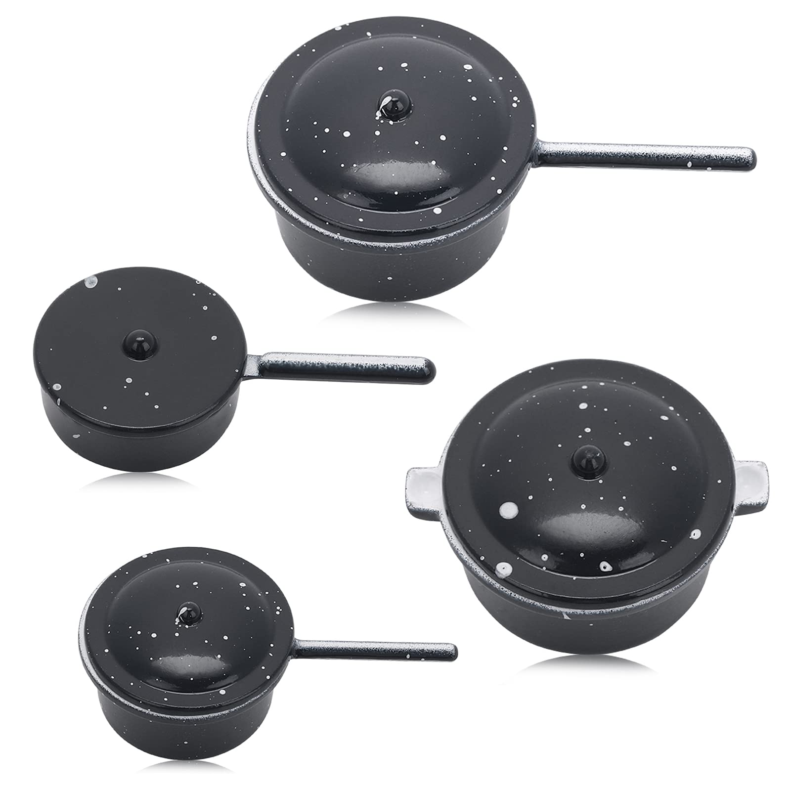 Tiesome Dollhouse Kitchen Cookware Set, 4Pc Miniature Metal Pots & Pans Decoration Accessories