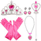 Fancydresswale Plastic Princess Elshia Cinderella Hair Queen Dress Up Accessories Set For Girls (Rose Red)