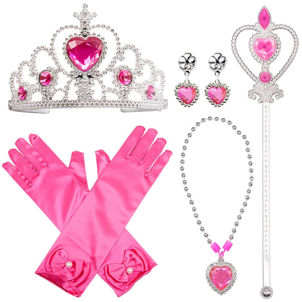 Fancydresswale Plastic Princess Elshia Cinderella Hair Queen Dress Up Accessories Set For Girls (Rose Red)