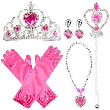 Fancydresswale Plastic Princess Elshia Cinderella Hair Queen Dress Up Accessories Set For Girls (Rose Red)
