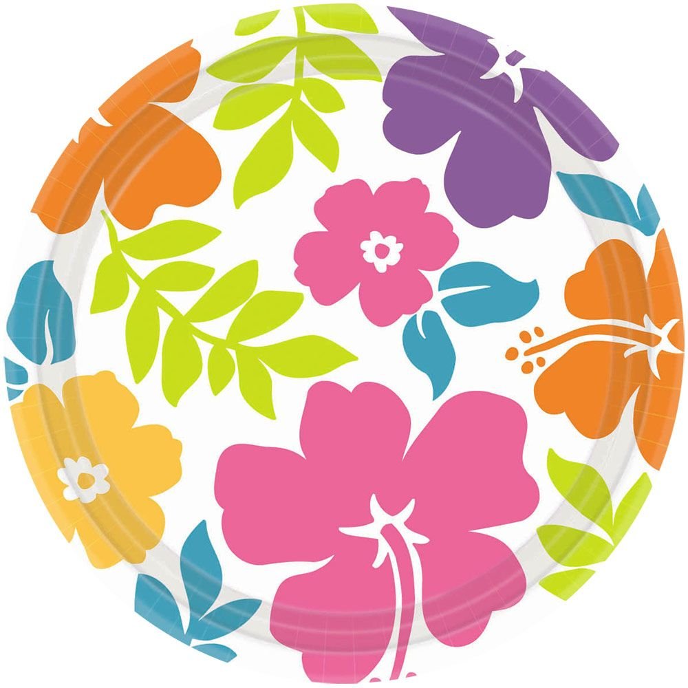 Amscan 50 Count Hibiscus Dinner Plate, White