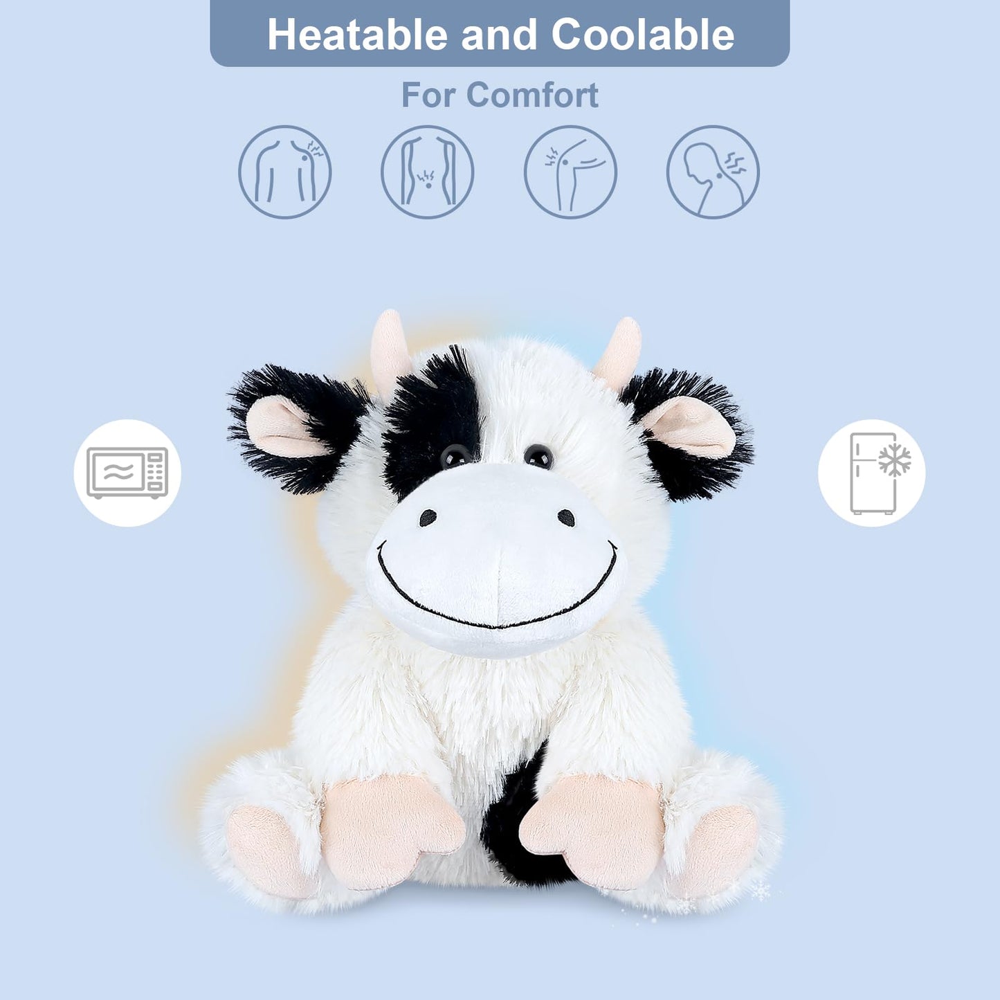 Suzzipals Heatable & Coolable Cow Stuffed Animal, Heated Stuffed Animals Heating Pad For Soothing & Relaxation, Lavender Scent C