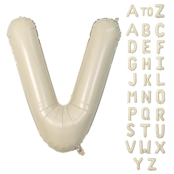 Biapian 40 Inch Letter V Balloons, Giant Cream V Foil Balloon, Big Single Alphabet A-Z Balloons, Beige Large Aluminum V Balloons