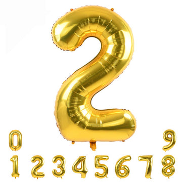 Toniful 40 Inch Gold Large Numbers Balloon 0-9 Birthday Party Decorations,Foil Mylar Big Number Balloon Digital 2 For Birthday P