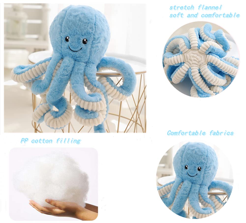 JOSON Cute Octopus Plush Toy - Soft 16 Inch Stuffed Animal, Blue, Short Plush, Ideal for Kids and Adults