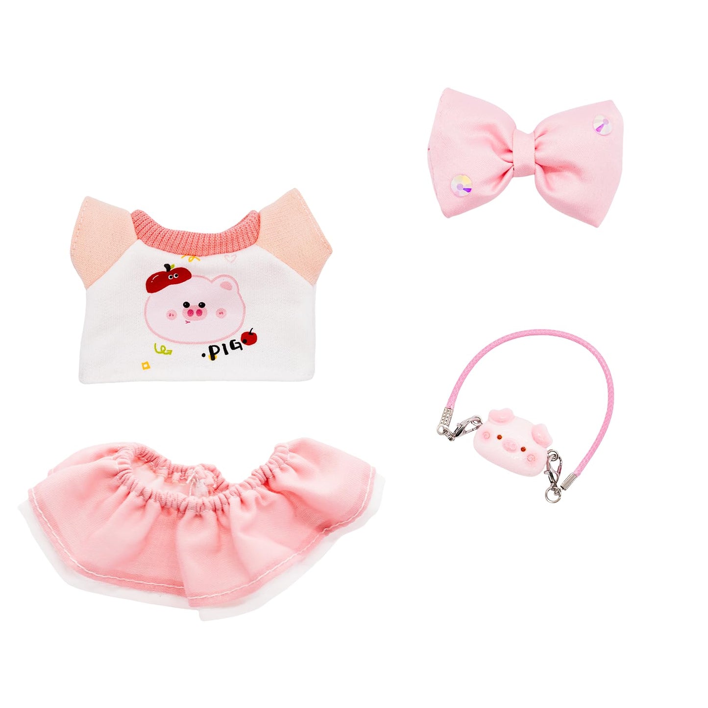 LYBHYQTII Clothes for 17cm Dolls Pink Cute Style 4 Piece Set Including a Bow  Shirt  Skirt  and Piglet Bag  Fashion Dolls Outfit with enhanced Dolls Accessories for Play & Display - No Doll