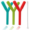 Teether Tubes For Babies 3-6 Months, 3 Pack Silicone Hollow Chew Tube Toy For Autistic Children, Y Shape Chewable Straw Baby Tee